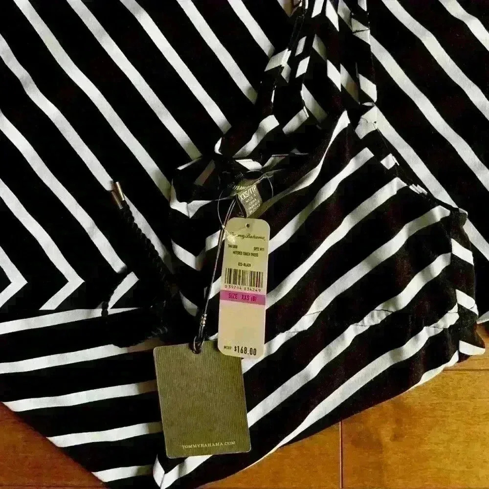Tommy Bahama | Maxi black and white striped spaghetti strap dress size XXS or XS - Picture 2 of 4